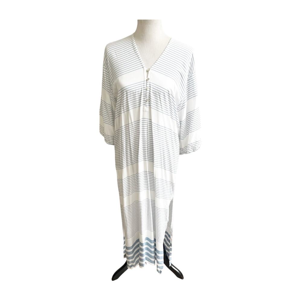 Beachgold Resortwear Kaftan Womens White Medium Striped Loungewear Cover Up